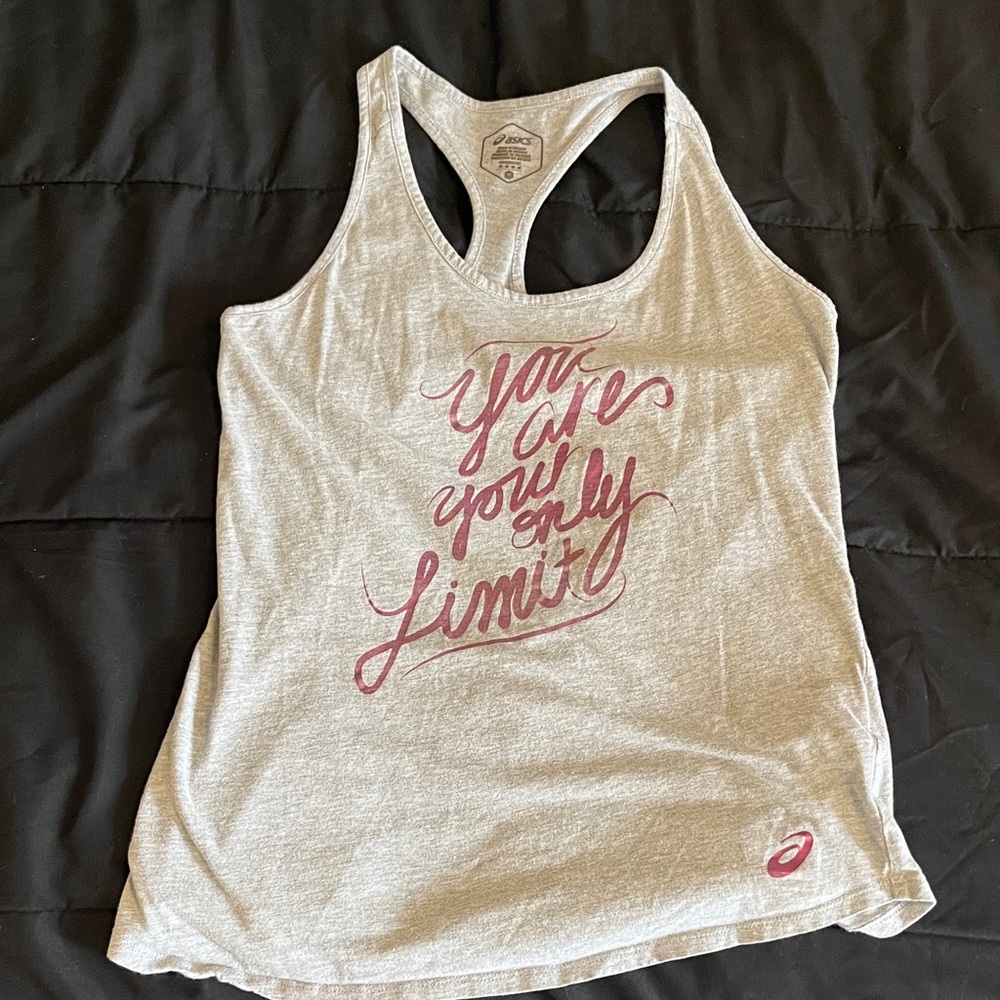 Asics Gray Tank Top with Motivational Script